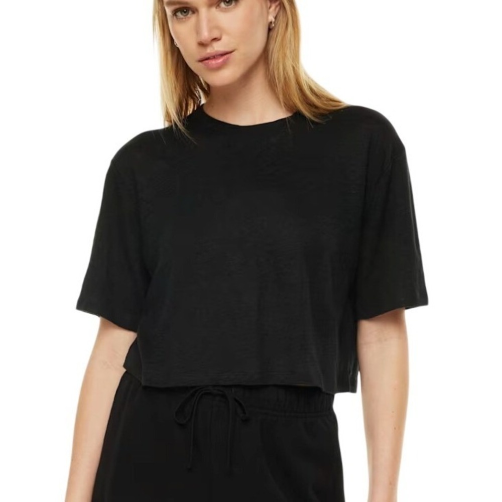 The Group Babaton 100% Linen Crop Top Women M Black